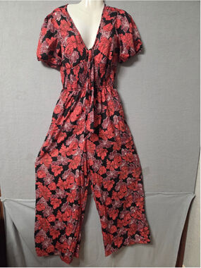 Women's B.O.G Collective Floral Jumpsuit Size M Black Red P2p 19 In